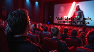 an audience watching an edited subtitled Star Wars on a cinema screen